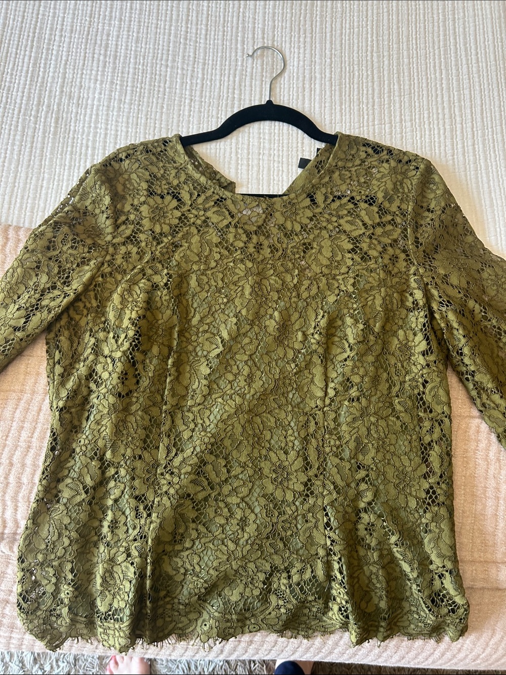 Olive Green Floral Lace Blouse